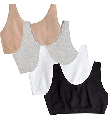 Fruit of the Loom Women's Built Up Tank Style Sports Bra Value Pack, Opaque, Black/Heather Grey/Sand/White, 36 (Pack of 4)