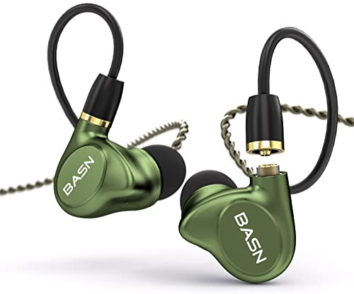 BASN Metalen In-Ear-Kopfhörer, 4 Treiber, geräuschisolierende IEMs mit tiefem Bass, für Musiker, Sänger, Schlagzeuger, Bassisten (Metallic-Grün)