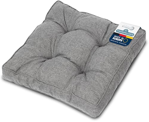 Beautissu Outdoor Loungekissen Sitzkissen Polster Sitzauflage Gartenkissen | 50x50cm 10cm dick Hellgrau bequem Schmutz- & Wasserabweisend Gartenmöbel Rattan Lounge Auflage Bequemes Loungemöbel BeauFlair