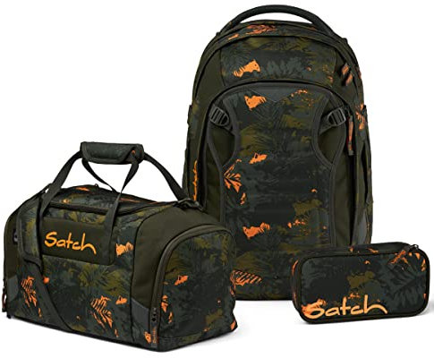 Satch Match Schulrucksack Set 3tlg. inkl. Schlamperbox u. Sporttasche (Jurassic Jungle)