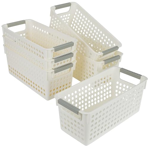 Kurtzy 6 Stück Aufbewahrungsbox Kunststoff Aufbewahrungskorb mit Griffen - Weiß Küchenschrank Organizer Box Körbe Aufbewahrung Kunststoffbox für Badezimmer Regal Kunststoffbox