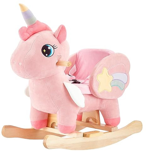 FUNLIO Einhorn-Baby-Schaukelpferd, Rosa-Fee-Einhorn-Schaukelpferd für Kleinkinder von 6 Monaten bis 3 Jahren, gefüllte Aufsitz-Tierwippe, einfach zu montieren
