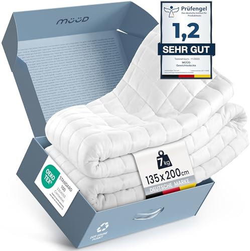 müüd® 7kg Gewichtsdecke 135x200 cm I schwere Decke zum Schlafen I Therapiedecke aus atmungsaktiver Baumwolle I Stressreduzierend & therapeutisch - mit Verpackungsbox + Tragegriff