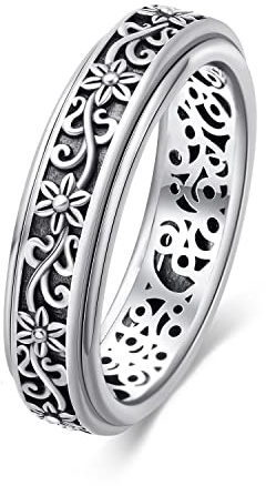 HUKKUN Fidget Ring Silber 925 Fidget Anxiety Ring Gänseblümchen Angst Schmuck Geschenke für Frauen Mädchen
