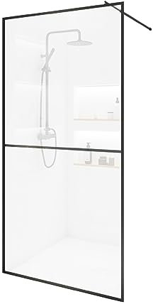 Home Deluxe - Duschabtrennung - BAKI - Breite: 140 cm, Schwarzer Rahmen, Klarglas, 2 Raster Optik - 10 mm ESG - Sicherheitsglas I Walk in Dusche, Duschwand, Duschtür