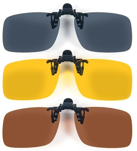 MMOWW 3 Pares de Gafas de Sol de Clip en Flip Up Lente Polarizadas Hombres Mujeres, Flip up Gafas de Sol Sin Montura para Al Aire Libre, Conducción, Pescar