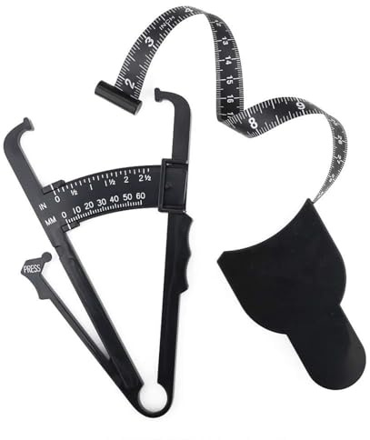 SMGDA Body Fat Caliper and Body Measuring Tape, Portable Skinfold Body Fat Caliper and Retractable BMI Tape Measure Tool Set Includes English Manual for Weight-Loss Skin Fold Fitness, Black
