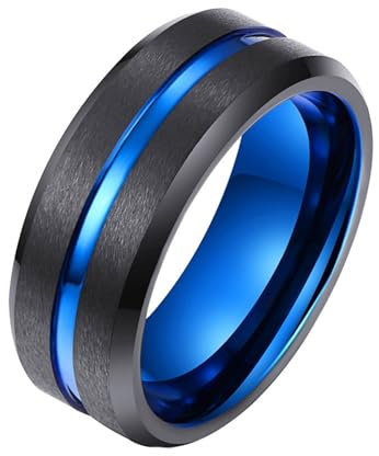 ANAZOZ Wolframringe Herren, Personalisierter Ring Damen Verlobungsring Größe 65 (20.7) Schwarzer Gebürsteter Ring Breit 8 mm mit Nut