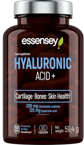 ESSENSEY Hyaluronic Acid+ 90 Capsules - Advanced Skincare and Joint Health Supplement with Vitamin C, Collagen Support, Proline, and Chondroitin - Promotes Radiant Skin, Flexible Joints