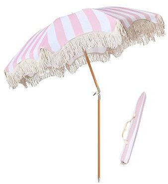 180cm Parasol Balcon Inclinable Grand Parasol De Jardin Rose Anti Uv Parasol À Frange Inclinable Parasol De Plage Avec Frange Parasol De Terrasse Anti Vent Pour Balcon Jardin Terrasse Plage/8 Baleines