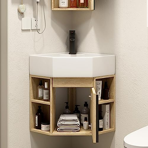 Badezimmer-Waschtisch, Schrank mit Waschbecken, Waschbecken zur Wandmontage, kleines Eckwaschbecken, Waschbecken aus Keramik, weißes Waschbecken