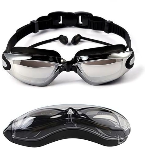 HSTWODE-Optische Schwimmbrille mit Sehstärke Einteilige Schwimmbrille mit Ohrstöpsel, Dioptrien: -1,5 bis -8,0,Anti-Beschlag-UV-Schutz.austauschbare Nasenauflagen.