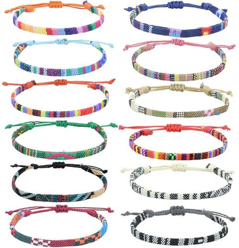 RXKFIGX 12 Stück Freundschaftsarmband Geflochten Handgefertigt Verstellbar Freundschaftsarmband Böhmisch Freundschaftsarmbänder Multi Farbe für Damen Herren Handgelenk Fußkettchen