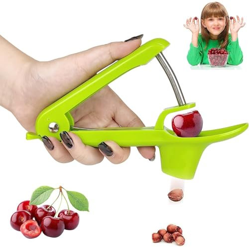 Kirschentkerner, Kirschkernentferner, Edelstahl Entkerner Kirschen, Manueller Obstentkerner für Früchte, Tragbar Kirschentkernen Werkzeug, Schnell Cherry Corer Geeignet für Obst Obstbeere (Grün)