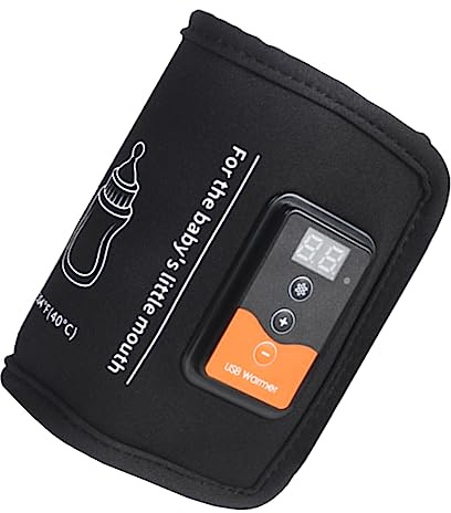 Hoement USB Babyflaschenwärmer Tragbarer Reiseflaschenwärmer mit Einstellbarer Temperatur 45°c Digitale Heizhülle für Babys Unterwegs Schwarz