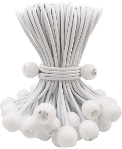 BINCKIN Bungee Balls 50 Pcs, 6 Inch Bungee Cords with Balls, Tent Accessories for Camping Tarp, Tents, Canopy and Fixings (White)