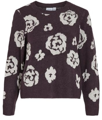 Vila Jersey de Punto para Mujer Jacquard, Plum, L