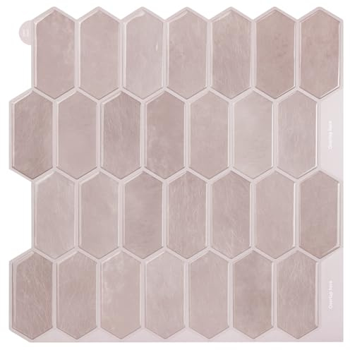 WoStick 3D Stick on Tiles Diamond, 10 Sheets Peel and Stick Wall Tiles, Long Hexagon Self Adhesive Wall Tile Backsplash for Kitchen Bathroom (30.5x30.5cm)