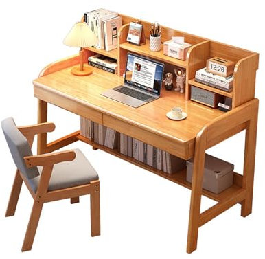 Computertisch aus Massivholz mit Stall für Heimbüro und Arbeitszimmer, platzsparender Schreibtisch mit Regalen für kleine Räume, PC-Arbeitsplatz für Schlafzimmer und Wohnung, 119,4 x 61 x 104,1 cm,
