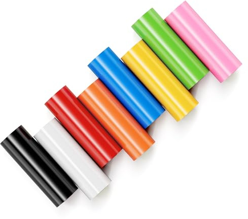 LIKCUT Vinylfolie Plotter 11,43cm x 183cm Plotterfolie Vinyl 8 Rollen | Plotter Folie Selbstklebend für Mini Plotter, Selbstklebende Folie Für Aufkleber, Sticker & Deko, 8 Farben