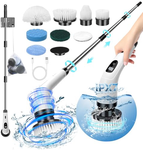 Spazzola Rotante Pulizia Casa, Spazzola Elettrica per Pulizia con 8 Teste Di Foratura Intercambiabili, Elettrico Spin Scrubber per Bagno Pavimento Piastrellato