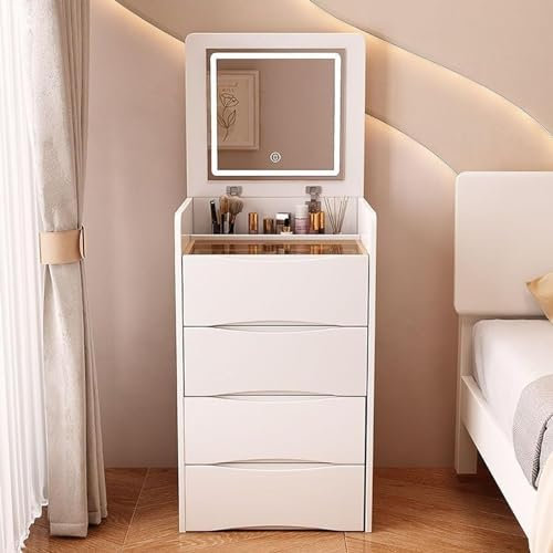 Tavolo da toeletta con specchio illuminato, tavolo da toeletta pieghevole con cassetto interno, specchio LED in 3 colori e sgabello (40 cm, grigio)