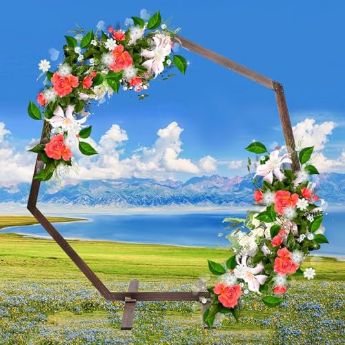 DECAKE 7,2 Fuß Holzlaube, Hochzeitsbogen für Zeremonien, Holz-Hintergrundständer, Holzgitter zum Pflanzenklettern, Weihnachtsdekoration Pergola für Garten, Hinterhof, Rasen