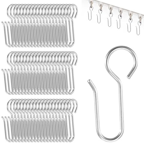60-Pack Silver S-Hook Curtain Clips，Hooks For Curtain Track - Flexible Metal Hooks for Drapery Tracks & Ceiling Rails