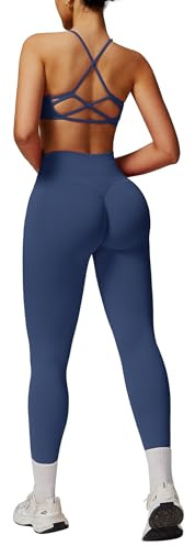 IMEKIS Set da 2 pezzi da palestra, da donna, per yoga, sport, crossback sportivo con vita alta, leggings da fitness, abbigliamento sportivo, per jogging, pilates