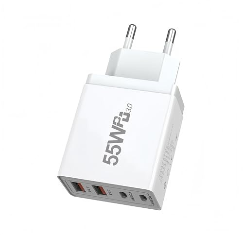 Smart 4 Ports Adapter QC3.0 Type-C Wall Fast Charger For Smart Phone Pad Tablet 55W USB (EU) Plug