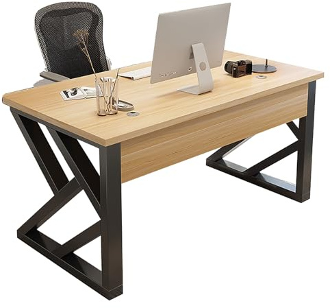 zxhrybh Escritorio Estilo Rústico con Estructura de Metal y sobre Mesa Oficina, Mesa Estudio Industrial, Dormitorio y Sala(Natural,47.2in/120cm)