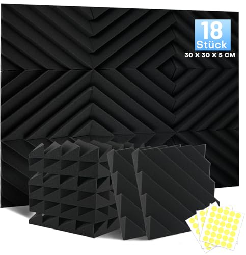 18 Stück Akustikschaumstoff Schalldämmung, 5 X 30 X 30CM Achallschutzplatten Akustikpaneele, Schallschutz Schallschutzplatten, Hochdichte Schalldämmung Akustikplatten für Gaming Zimmer und Büro