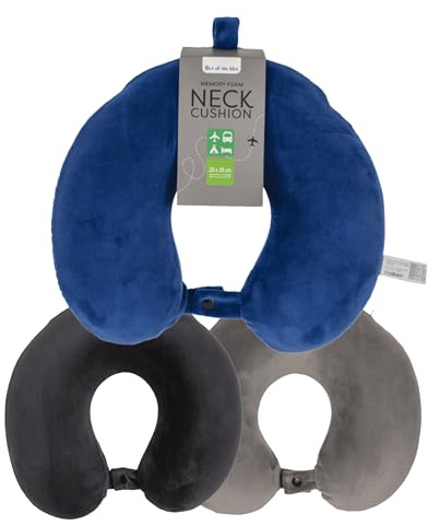 Out of the blue Nackenkissen Reise Memory Foam - kompaktes Nackenhörnchen mit Befestigungsband - praktische Maße 30x30 cm - ergonomisches Reisekissen für Flugzeug, Auto & Bahn
