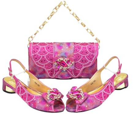 Set di scarpe e borse da donna per abbinare, set di scarpe e borse da donna, eleganti décolleté con tacco, Fucsia, 41.5 EU