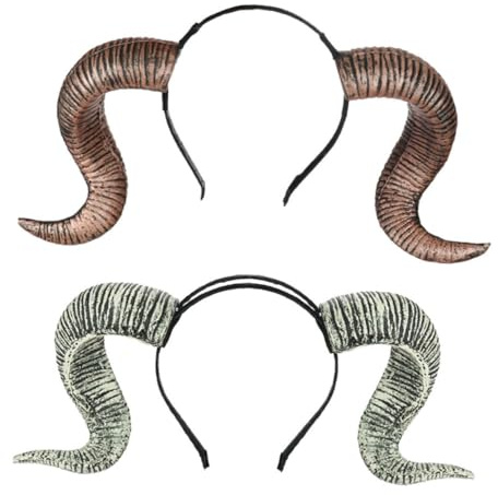 CIYODO 2pcs Halloween RAM Horn Headbands Funny Cosplay Hair Accessories for Party Lightweight Costume Props in Antique Gold and Silver
