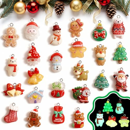 Naler 24-teilig Weihnachtsanhänger Christbaum Deko Leuchtend Weihnachtsbaumschmuck für Adventkalender, aus Harz