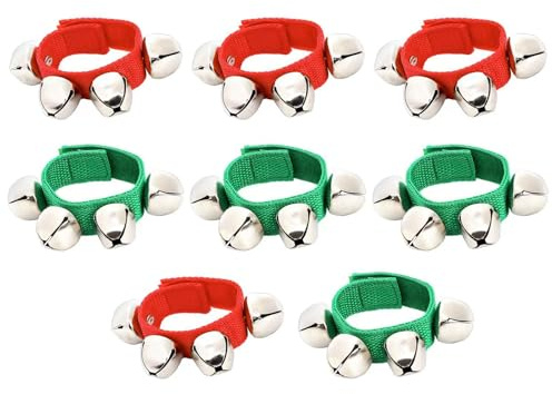 8 x Musik-Rhythmus-Knöchelglocken, Rassel-Instrument, für Kinder und Erwachsene, mehrfarbiges Band, Handgelenk-Glocken, Orff-Instrument