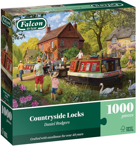 Falcon - Countryside Locks 1000 Piece Jigsaw Puzzle - Daniel Rodgers Illustration - Tranquil Summer Scene - Premium Recycled Board - Poster-Like Finish - Eco-Friendly Packaging