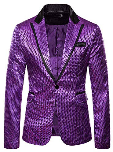 Zanisouta Veste à Paillettes Hommes avec Sequins, Blazer Doré, Costume de Soirée, Smoking, Mariage, Slim Fit, Anzug avec Une Bouton, Veste pour Noël et Nouvel An, Costume de Performance Brillant, O