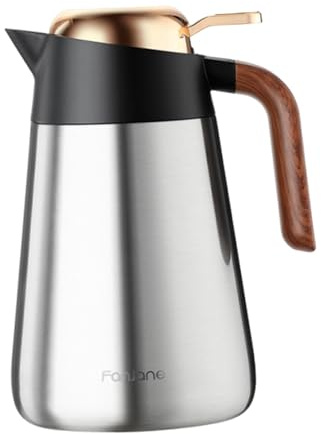 SiaBiced Jarra Térmica para Café Dispensador de Agua y Té con Tapa Hermética Termo Doble Pared en Acero Inoxidable con Boca Ancha para Fácil Llenado Adecuada, Plata, Individual