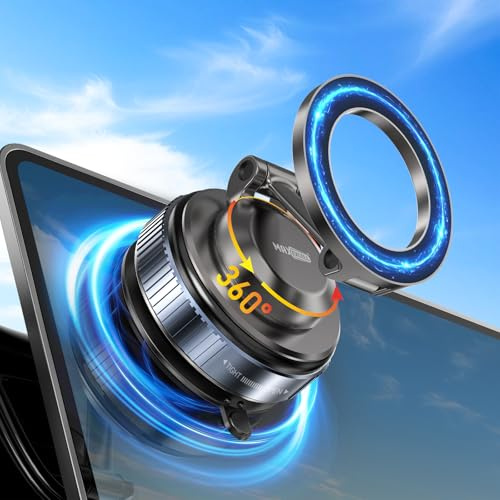 MAX EXCELL Supporto Telefono Auto per MagSafe, Porta Cellulare auto magnetico con Base a Ventosa Potente, Rotazione 360°, iPhone 17 16 15 14 13 12 & Custodia MagSafe