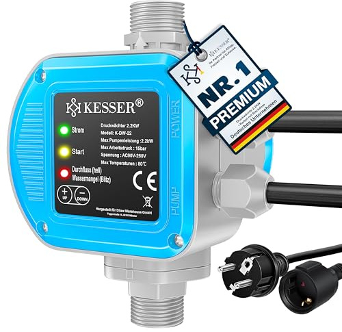 KESSER® Druckwächter Druckschalter | 15 bar Pumpensteuerung | Hauswasserwerk | Gartenbewässerung | Mit Kabel | konstanter Wasserdruck | Garten & Haus | automatisches Ein- und Ausschalten, Blau
