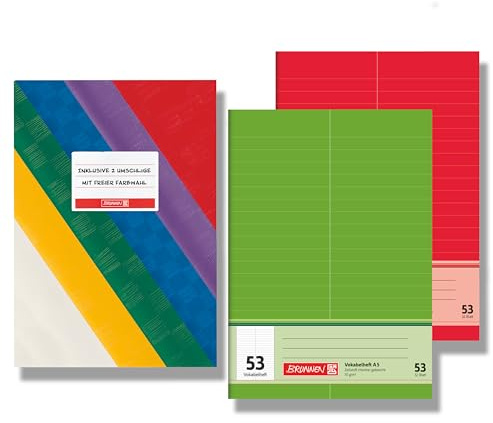 BRUNNEN Vokabelheft A5 Doppelpack, 32 Blatt mit 2 Spalten Lineatur 53 Schulheft + zusätzlichem farbigem Umschlag für Englisch, Französisch, Spanisch, Latein