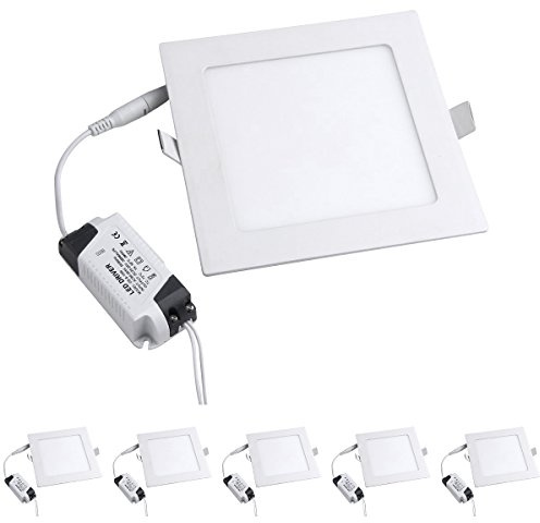 MODOAO 5 Pack 18W LED Panel Light Lamp, Square LED Recessed Downlight Panel Ceiling Lighting with LED Driver, AC85-265V, Hole Size 200MM (18W, Cool White)