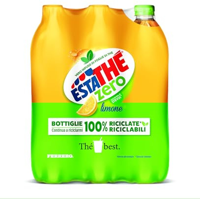Estathé Zero Limone - The Freddo, Senza Zucchero, con Vero Infuso di Foglie di The e Succo di Limone, Bevanda Analcolica Senza Glutine, 6 Bottiglie da 1,5 lt