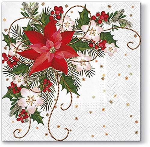 20 Servietten Weihnachtsstern im Gesteck/Kranz/Winter/Weihnachten 33x33cm
