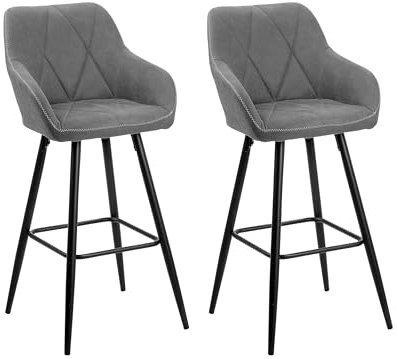Barstuhl 2er Set Grau in modernem Look Polsterbezug Barhocker Darien