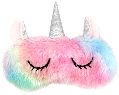 H HOMEWINS Schlafmaske Ultraweich Augenmaske aus Plüsch & Seide, Lichtblockierende Augenblende mit Gummiband, Süße Frauen Maske für Schlafen Reisen Party (Einhorn)