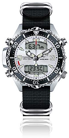 Chris Benz Depthmeter Digital 200M Taucheruhr mit Zulu Ballistic Band, Haifischsilber