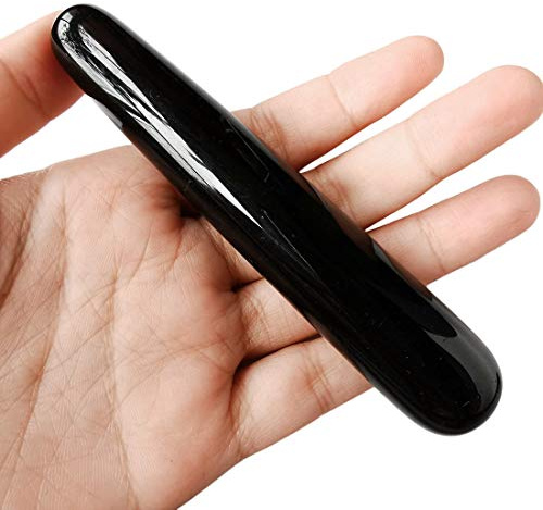 Lovionus89 Schwarzer Obsidian Schaben Gesichts Massage Werkzeuge, Kristall Jade Gua Sha Handgemacht SPA Massagestab für Akupunktur Therapie Stock Punkt Behandlung